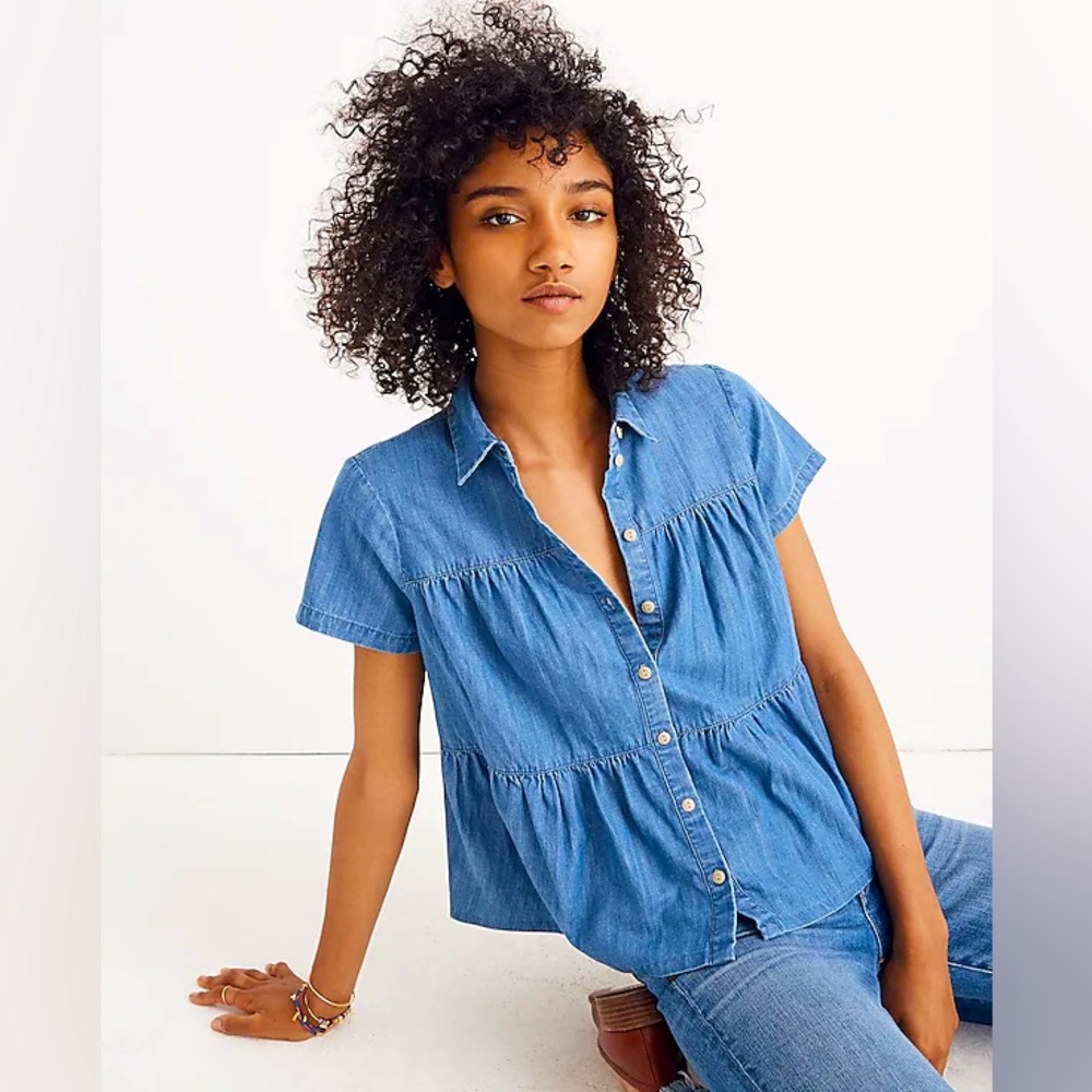 MADEWELL Denim Seamed Button Down Shirt Top